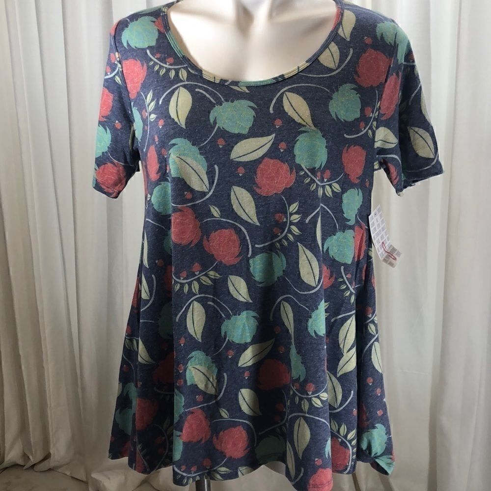 Lularoe blue green leaf print short sleeve top
